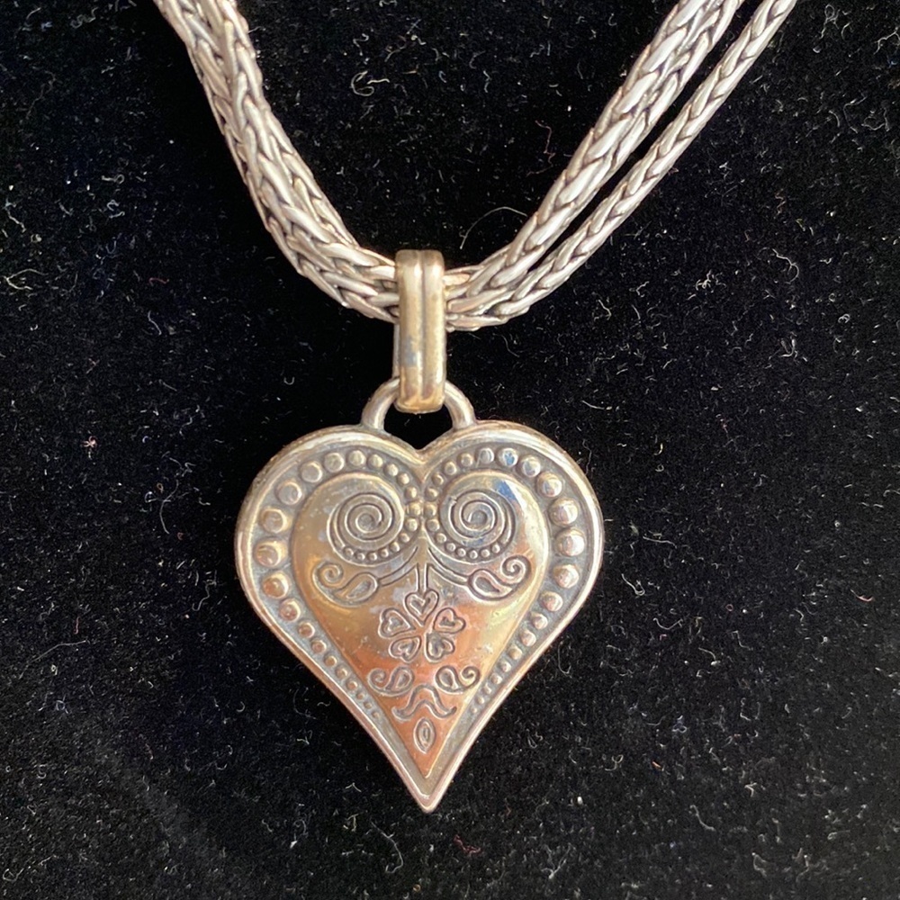 Brighton Ophelia triple strand silver etched heart pendant‎ collar Necklace